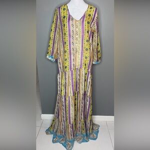 NWOT! Alicia Bell Flora Striped Patchwork Cotton/Silk Tiered Maxi Dress -Size XL